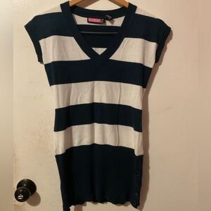 Say What? Women’s Y2K Navy and White V-Neck sweater mini dress/top size M